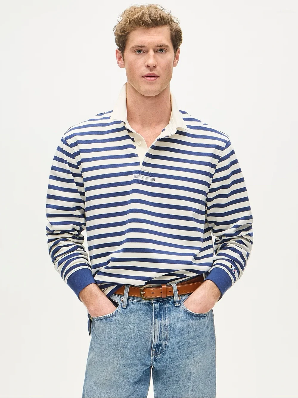 J. CREW Rugby shirt in stripe Blue (Multi) Size M NWD $118 СТ748